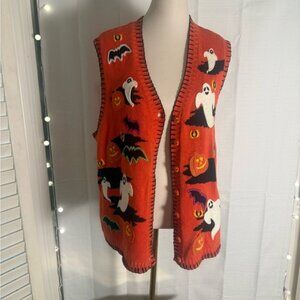 Tiara International XL Halloween Sweater Vest Ghosts Pumpkins Bats 2000 Y2K